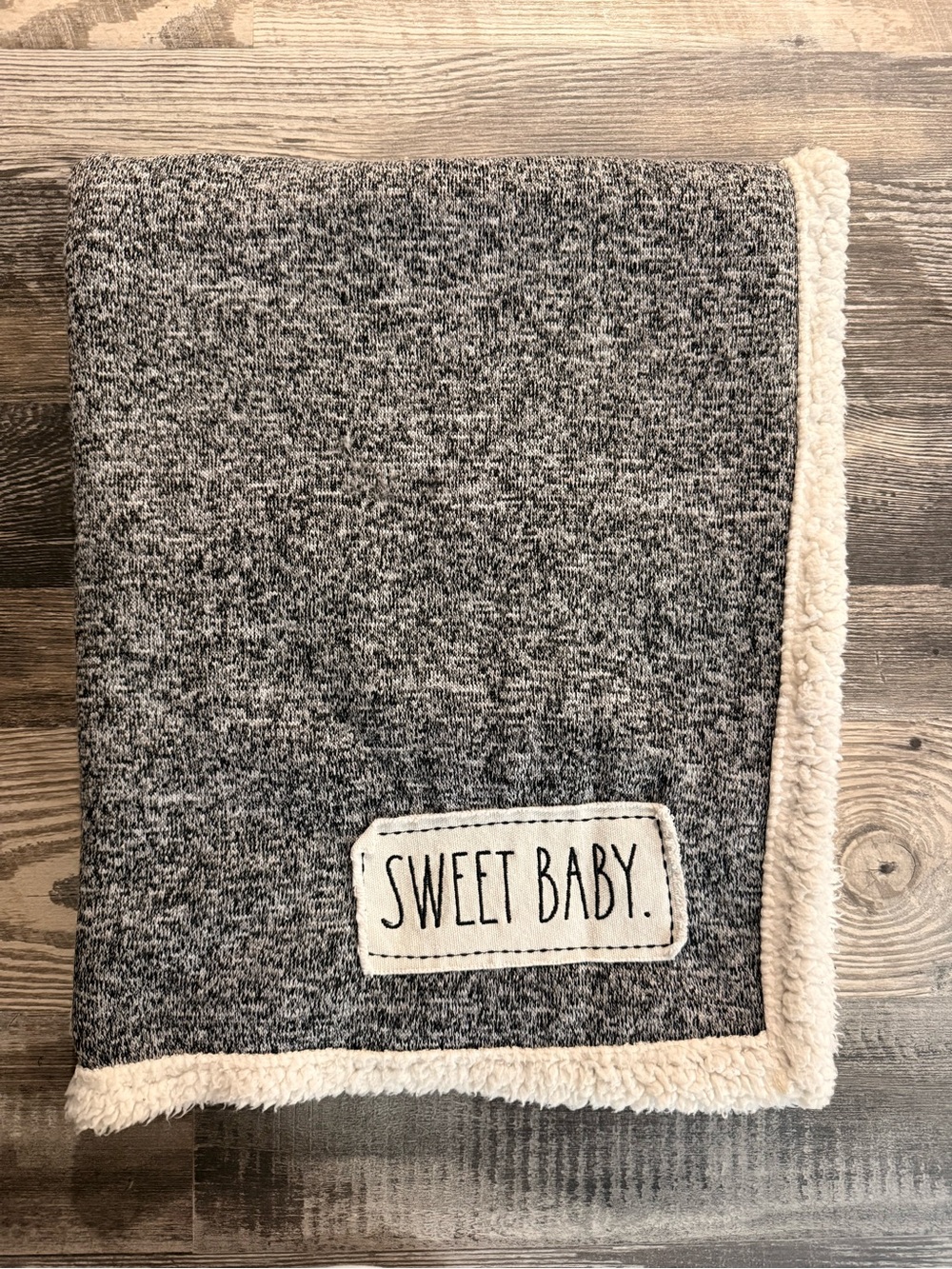 Rae Dunn Gray and Cream 'Sweet Baby' Sherpa Blanket